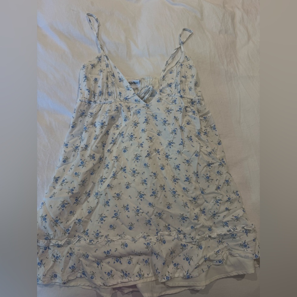 Light Blue Floral Mini Dress - Women's Summer Slip Dress